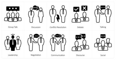 A set of 10 mix icons as group talk, discussion, conflict resolution vector