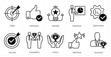 A set of 10 mix icons as target, motivation, potential vector