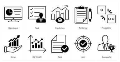 A set of 10 mix icons as dashboard, task, prediction vector