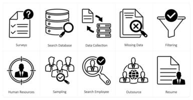 A set of 10 mix icons as surveys, search database, data collection vector