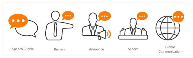 A set of 5 communication icons as speech bubble, remark, announce vector