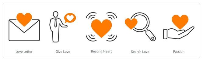 A set of 5 Love and Romance icons as love letter, give love, beating heart vector