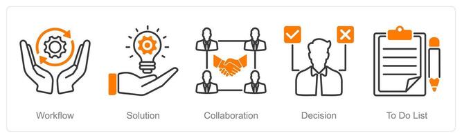 A set of 5 Project Management icons as workflow, solution, collaboration vector