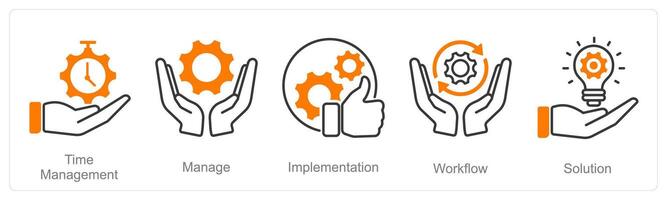 A set of 5 Project Management icons as time management, manage, implementation vector