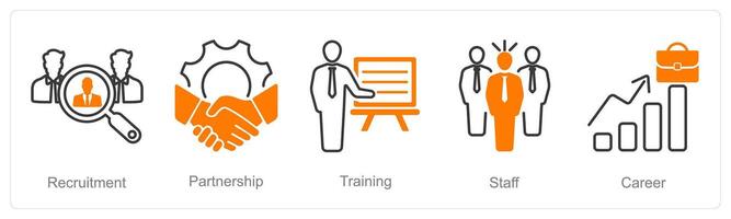 A set of 5 recruitment icons as recruitment, partnership, training vector