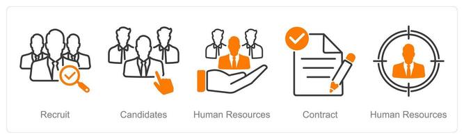 A set of 5 recruitment icons as recruit, candidates, human resources vector