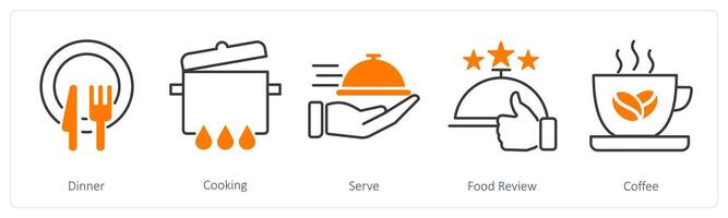 A set of 5 Restaurant icons as dinner, cooking, serve vector