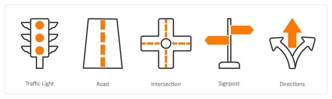 A set of 5 Running icons as traffic light, road, intersection vector