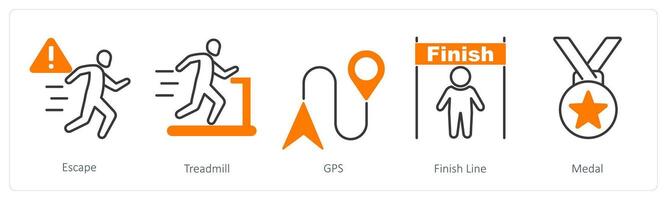 A set of 5 Running icons as escape, treadmill, gps vector