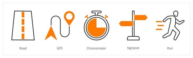 A set of 5 Running icons as road, gps, chronometer vector