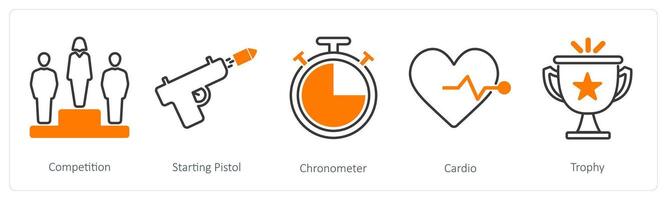 A set of 5 Running icons as competition, starting pistol, chronometer vector