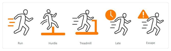 A set of 5 Running icons as run, hurdle, treadmill vector