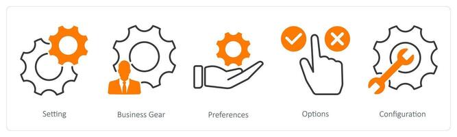 A set of 5 Settings icons as setting, business gear, preferences vector