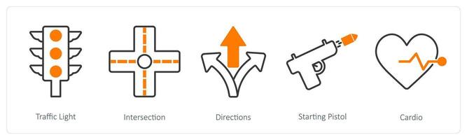 A set of 5 Running icons as traffic light, intersection, directions vector