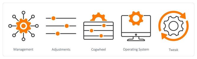 A set of 5 Settings icons as management, adjustments, cogwheel vector