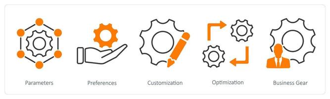 A set of 5 Settings icons as parameters, preferences, customization vector