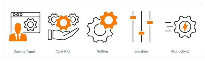 A set of 5 Settings icons as control panel, operation, setting vector