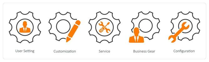 A set of 5 Settings icons as user setting, customization, service vector
