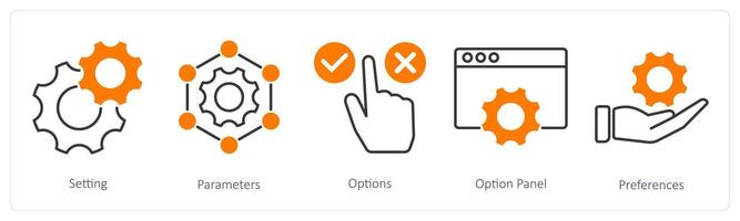 A set of 5 Settings icons as setting, parameters, options vector