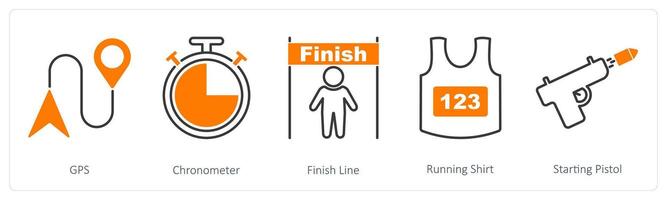 A set of 5 Running icons as gps, chronometer, finish line vector