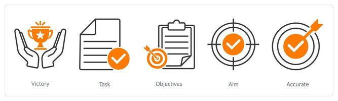 A set of 5 Success icons as victory, task, objectives vector
