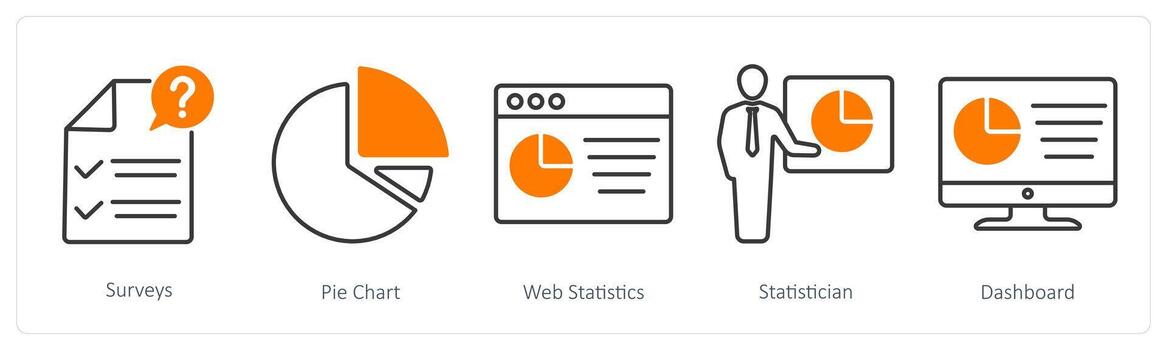 un conjunto de 5 5 Estadísticas íconos como encuestas, tarta cuadro, web Estadísticas vector