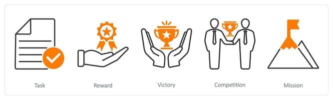 A set of 5 Success icons as task, reward, victory vector
