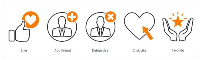A set of 5 Social Media icons as like, add friend, delete user vector