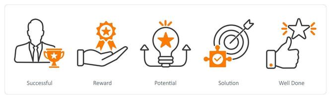 A set of 5 Success icons as successful, reward, potential vector