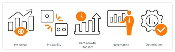 A set of 5 Statistics icons as prediction, probability, data growth statistics vector