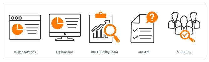 A set of 5 Statistics icons as web statistics, dashboard, interpreting data vector