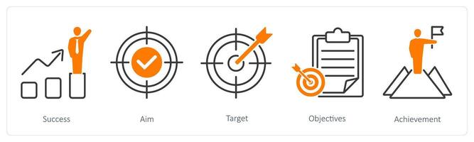 A set of 5 Success icons as success, aim, target vector