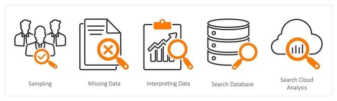 A set of 5 Statistics icons as sampling, missing data, interpreting data vector