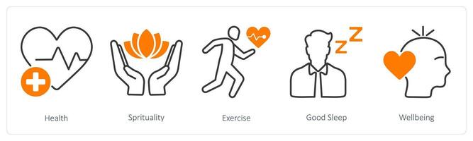 A set of 5 Wellness icons as health, spirituality, exercise vector