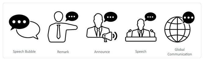 A set of 5 communication icons as speech bubble, remark, announce vector