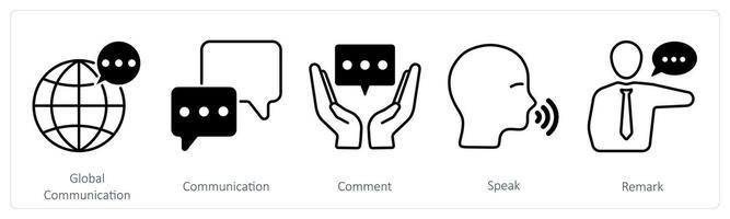A set of 5 communication icons as global communication, communication, comment vector