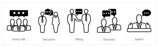 A set of 5 communication icons as group talk, discussion, talking vector