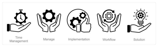 A set of 5 Project Management icons as time management, manage, implementation vector