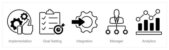 A set of 5 Project Management icons as implementation, goal setting, integration vector
