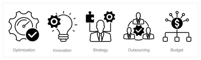 A set of 5 Project Management icons as optimize, innovation, strategy vector
