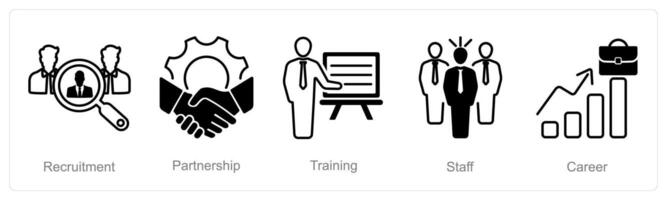 A set of 5 recruitment icons as recruitment, partnership, training vector