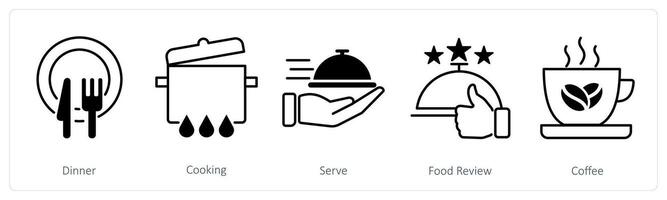 A set of 5 Restaurant icons as dinner, cooking, serve vector