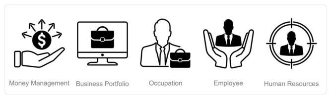 A set of 5 recruitment icons as money management, business portfolio, occupation vector