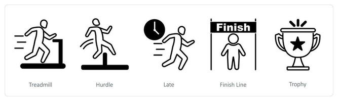 A set of 5 Running icons as treadmill, hurdle, late vector