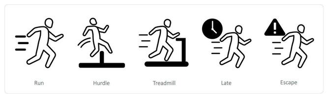 A set of 5 Running icons as run, hurdle, treadmill vector
