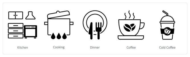 A set of 5 Restaurant icons as kitchen, cooking, dinner vector