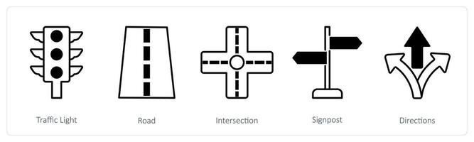 A set of 5 Running icons as traffic light, road, intersection vector