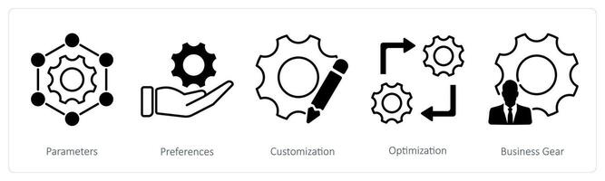 A set of 5 Settings icons as parameters, preferences, customization vector