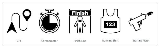 A set of 5 Running icons as gps, chronometer, finish line vector