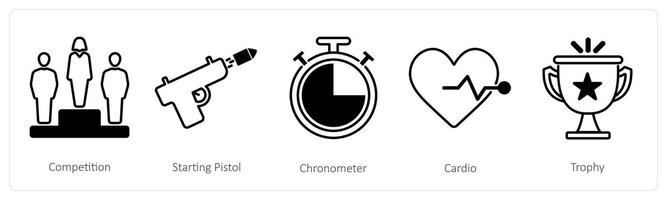 A set of 5 Running icons as competition, starting pistol, chronometer vector